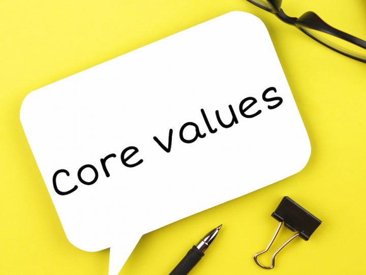 White paper speech bubble with inscription core values