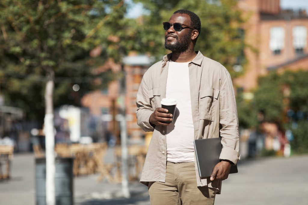 Adult African American Man Walking in City