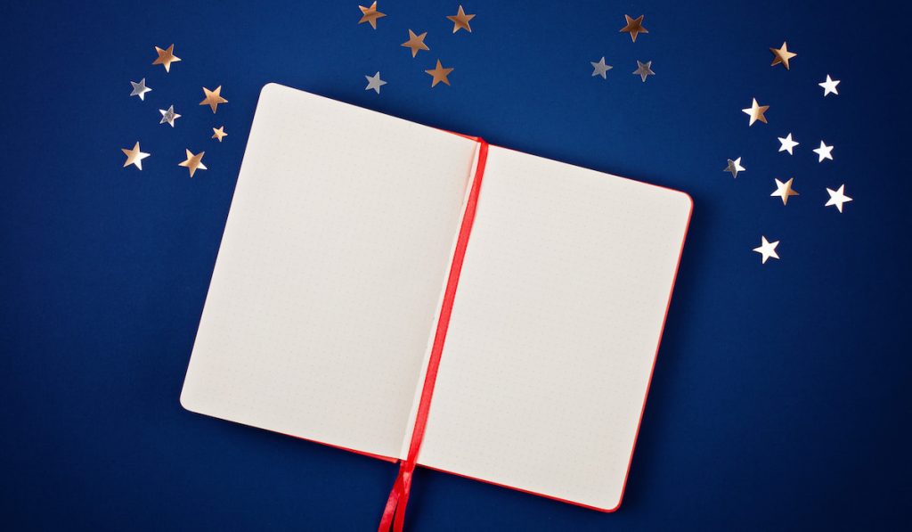blank sleeping journal on blue background with stars
