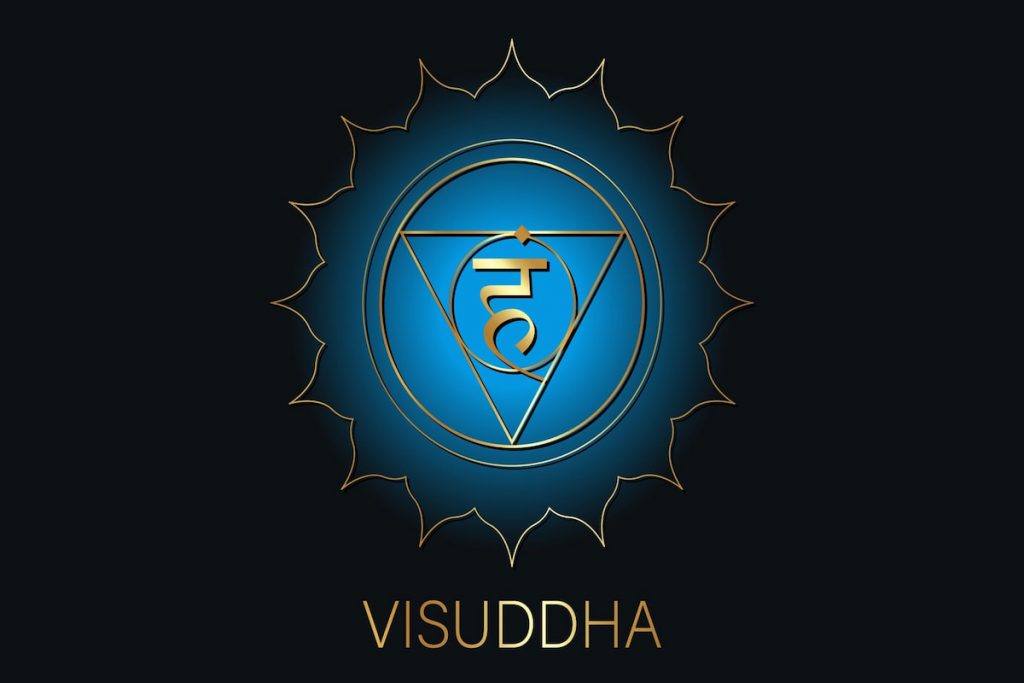 Blue Throat Chakra (Vishuddha) symbol on black background