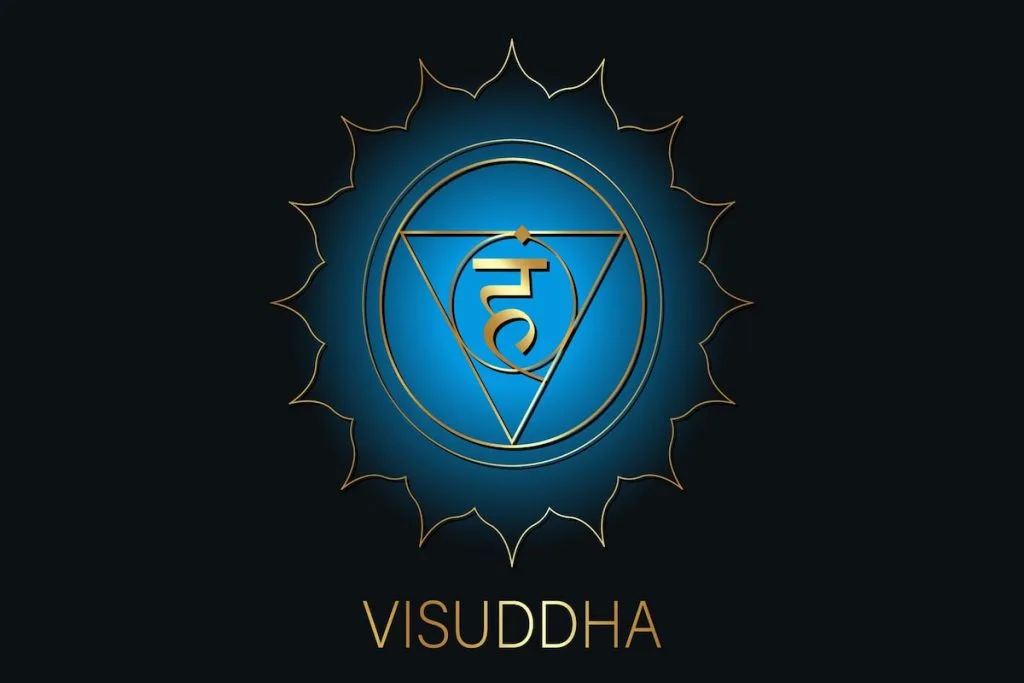 Blue Throat Chakra (Vishuddha) symbol on black background