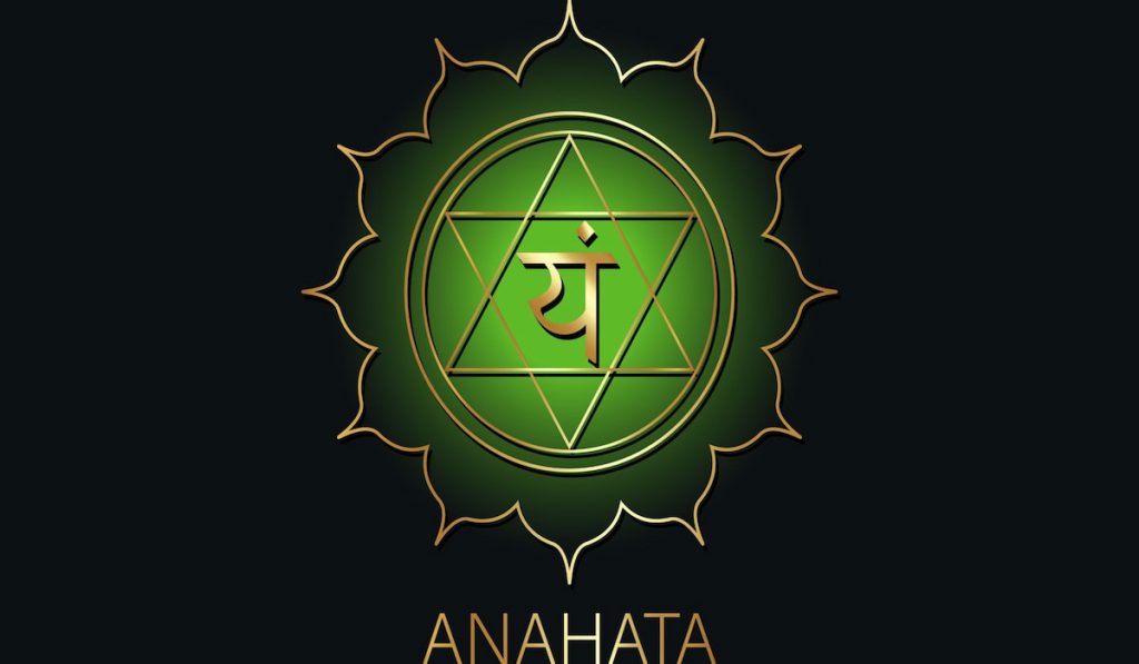 Green Heart Chakra (Anahata) Symbol on black background