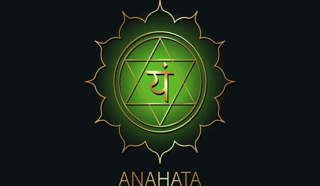 Green Heart Chakra (Anahata) Symbol on black background