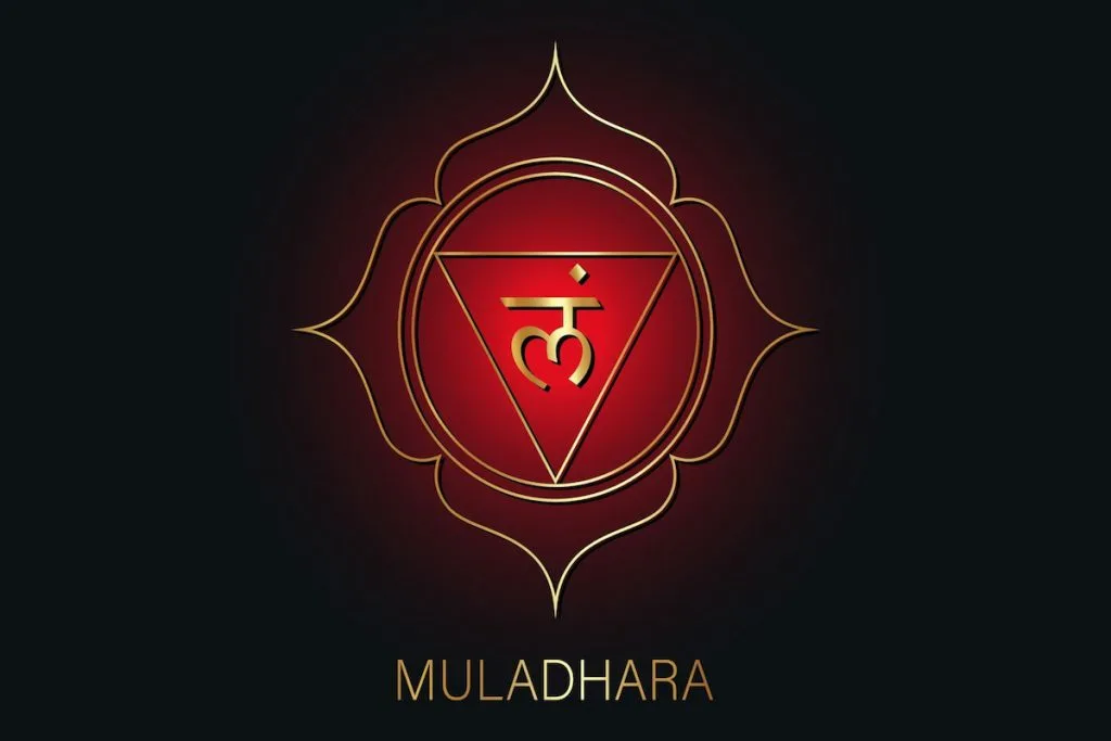 Root Chakra (Muladhara) Symbol on black background